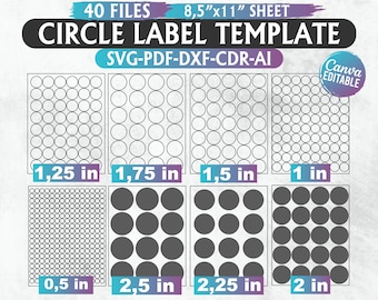 Cirkel sjabloon bundel Svg, blanco rond stickervel, multifunctionele etiketten Canva sjabloon, cirkel sjabloon, afdrukbaar, Instant Download