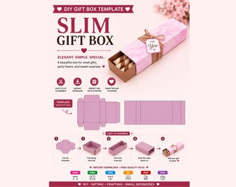 Slim Gift Box SVG Template, Drawer Box SVG for Cricut, Printable Favor Box Cut File, Long Treat Packaging Template, DIY Candy Gift Box