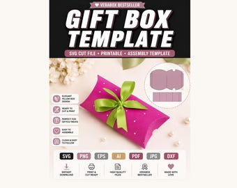 Gift Box Template SVG, Pillow Box Template, Favor Box SVG, Printable Gift Packaging Template, Gift Box, Wedding Favor Box, Instant Download