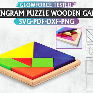 Tangram Puzzle Svg, Tangram Wooden Toys Laser Cutting Plan, Wooden Toys laser cutting plan, Glowforge Jigsaw file,Wood board puzzle SVG File