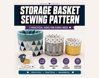 Storage Basket Sewing Pattern PDF | Fabric Basket Pattern | Reversible Storage Bin | Nursery Organizer Basket | 3 Sizes| DIY Sewing Tutorial