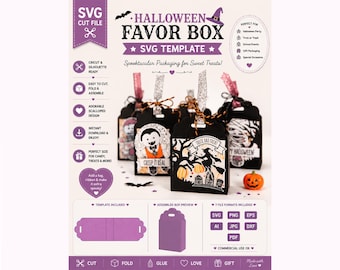 Halloween Favor Box SVG Template, Trick or Treat Candy Box SVG, Halloween Treat Bag, Party Favor Box SVG, Cricut Halloween Box Cut File