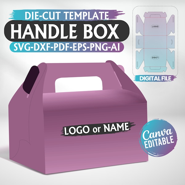 Gable Box Template SVG, Gable Box Cricut, Gift Box svg, Handle box template, Box Template Svg, Party Favor Box, Cricut Cut Files, Silhouette