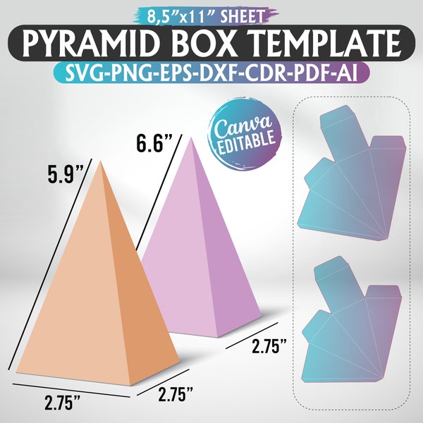 Pyramid Box Svg Bundle, Cone Candy Box Template, Candy box, Gift Box template, Pyramid svg, Box template svg, Birthday Gift box svg, Svg Box