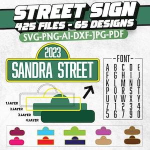 SVG-pakket straatnaambord | 65 aanpasbare ontwerpen, straatnaambord png, lettertype straatnaambord, aangepast straatnaambord, straatnaambord personaliseren, clipart-svg