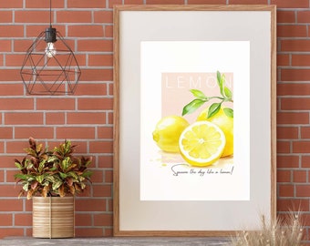 Lemon wall art for kitchen, positive quotes, summer decor, lemon decor, Kitchen Wall Decor, office wall art, printable wall art
