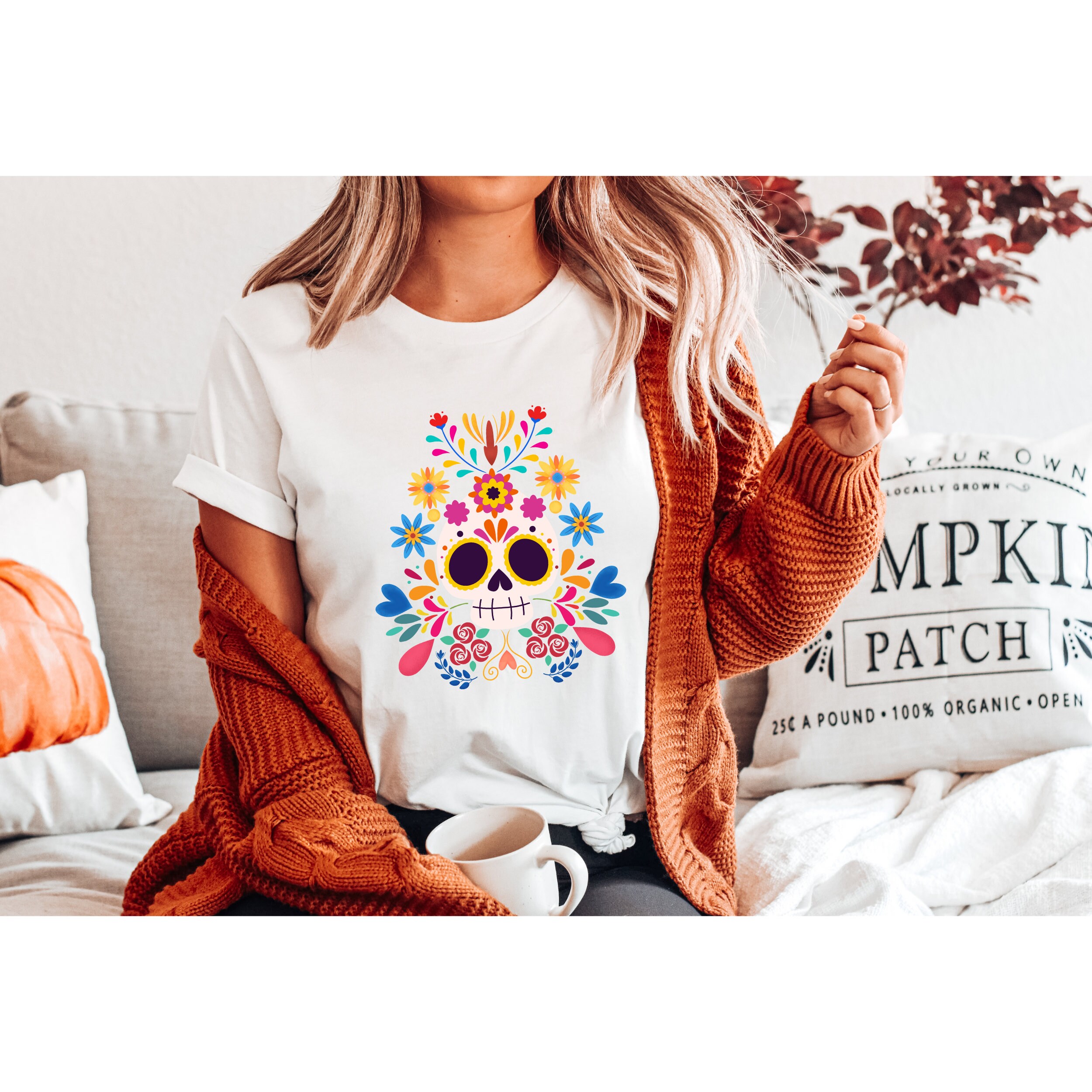 Women's Day Of The Dead Black T-Shirt - Short Sleeve, Sizes S-2XL - View #4