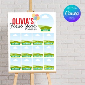 Street Inspiriert Erster Geburtstag Monatliches Fotoschild | ABC 123 Erstes Jahr Meilensteintafel | Canva Vorlage | Foto Geburtstagsschild | 1.Geburtstag