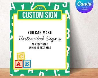 Street Inspired Birthday Custom Sign | Personalized Party Decor | Printable Welcome or Photo Sign | Editable Canva Template | ABC 123 Party