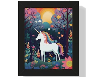 Rainbow Unicorn Framed Poster: Magical Forest Wall Art