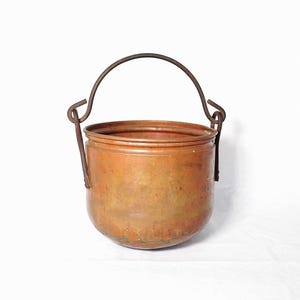 Antique Copper Cauldron with Cast Iron Handle | 19th Century Hand-Forged Rustic Decor