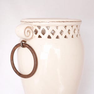 Vintage Ceramic Trophy Styled Vase with Iron Handles | Mediterranean Revival | Rustic Ceramics