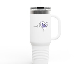 バンタン ハートビート トラベルマグ/ウォーターボトル - 40オンス。通勤、ARMYへのギフト、コーヒー愛好家、仕事へのモチベーション、バレンタインデーに最適。