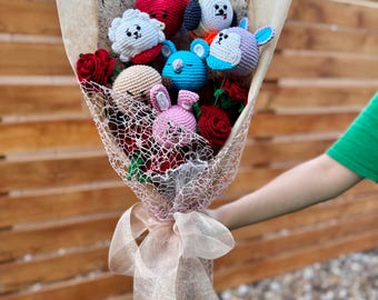 Kpop かぎ針編みブーケ | ARMYへのギフトブーケ | Team Mesi Studio