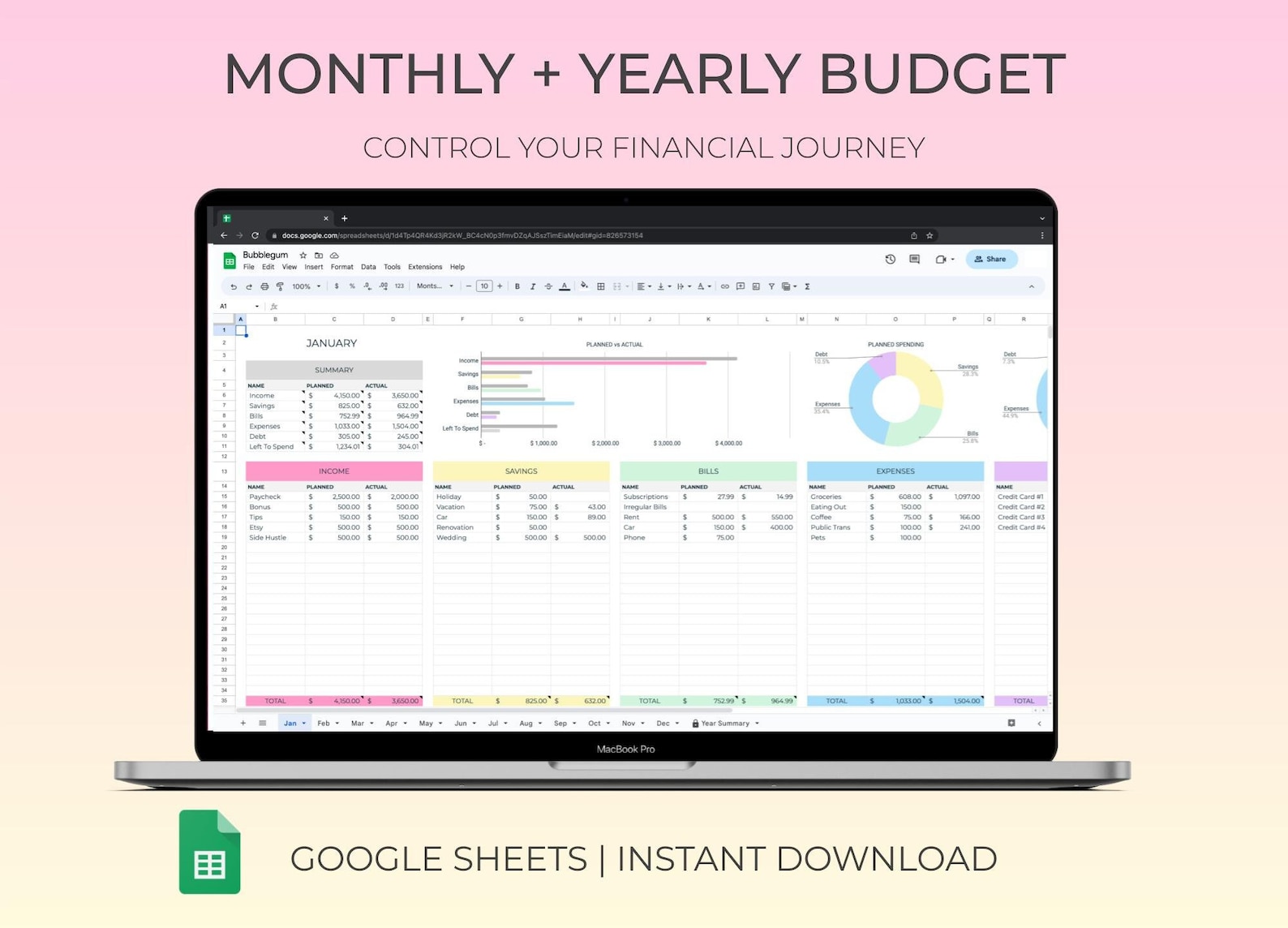 Annual Budget Spreadsheet Template Monthly and Yearly Budget Planner ...
