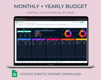 Modello di foglio di calcolo del budget annuale Pianificatore di budget mensile e annuale Modello di foglio Google Dashboard di finanza personale Monitoraggio delle spese