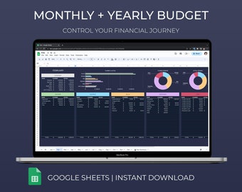 Szablon arkusza kalkulacyjnego budżetu rocznego Miesięczny i roczny planer budżetu Szablon arkusza Google Panel finansów osobistych Śledzenie wydatków