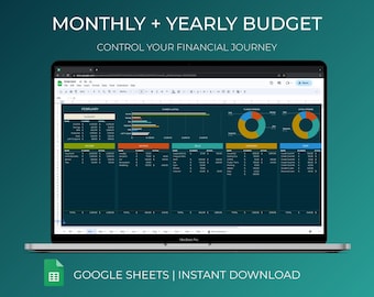 Modello di foglio di calcolo del budget annuale Pianificatore di budget mensile e annuale Modello di foglio Google Dashboard di finanza personale Monitoraggio delle spese
