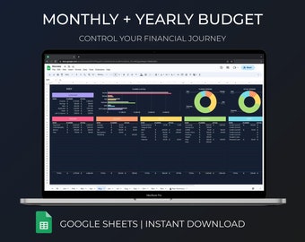 Modello di foglio di calcolo del budget annuale Pianificatore di budget mensile e annuale Modello di foglio Google Dashboard di finanza personale Monitoraggio delle spese