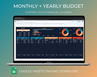 Modello di foglio di calcolo del budget annuale Pianificatore di budget mensile e annuale Modello di foglio Google Dashboard di finanza personale Monitoraggio delle spese