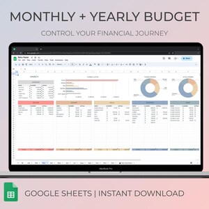 Annual Budget Spreadsheet Template Monthly and Yearly Budget Planner Google Sheet Template Personal Finance Dashboard Expense Tracker