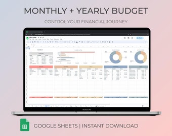 Modello di foglio di calcolo del budget annuale Pianificatore di budget mensile e annuale Modello di foglio Google Dashboard di finanza personale Monitoraggio delle spese