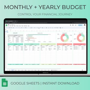 Annual Budget Spreadsheet Template Monthly and Yearly Budget Planner Google Sheet Template Personal Finance Dashboard Expense Tracker