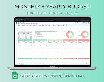 Modello di foglio di calcolo del budget annuale Pianificatore di budget mensile e annuale Modello di foglio Google Dashboard di finanza personale Monitoraggio delle spese