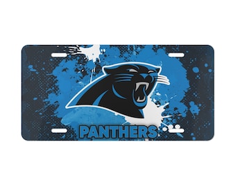 Matrícula personalizada de los Carolina Panthers para fanáticos de la NFL. Matrícula personalizada de aluminio de los Panthers con motivo del fútbol americano de la NFL.
