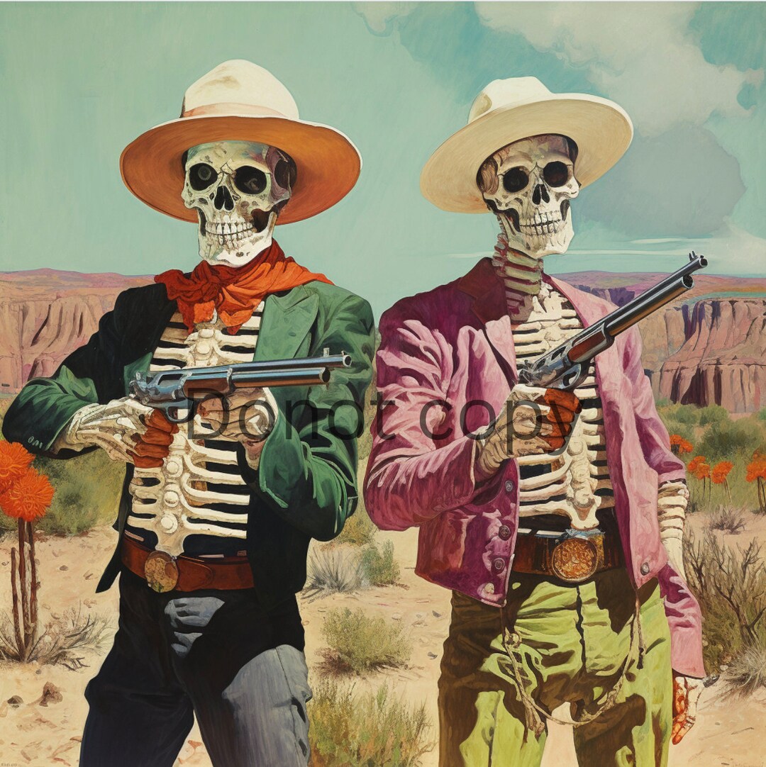 Halloween Theme Design Two Skeleton Cowboys 1950's Etsy
