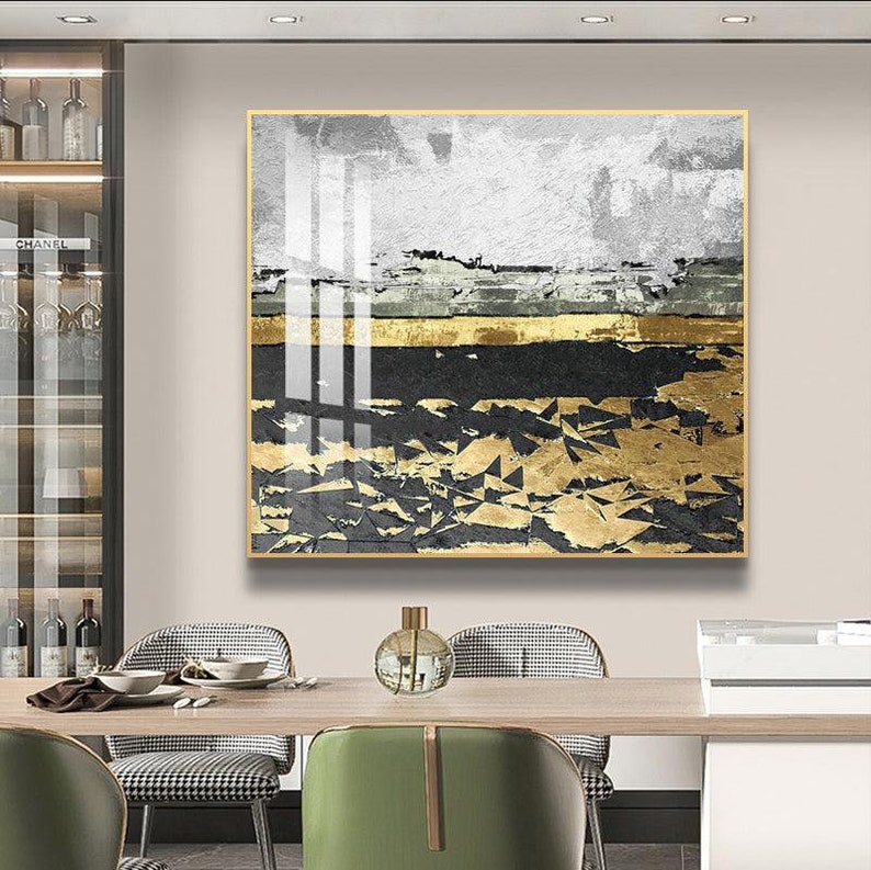 Abstract Large Modern Gold Frame Wall Art Etsy Canada