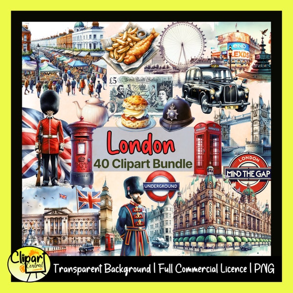 Lot de cliparts aquarelle de Londres - Licence commerciale | Arrière-plan transparent PNG | Royaume-Uni Grande-Bretagne Capitale de l'Angleterre - Buckingham Palace