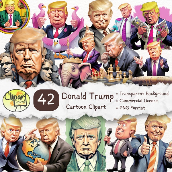 Donald Trump Cartoon Clipart Bundle - Commercial License | Transparent Background PNG | Funny Political Graphics, US President, Republican