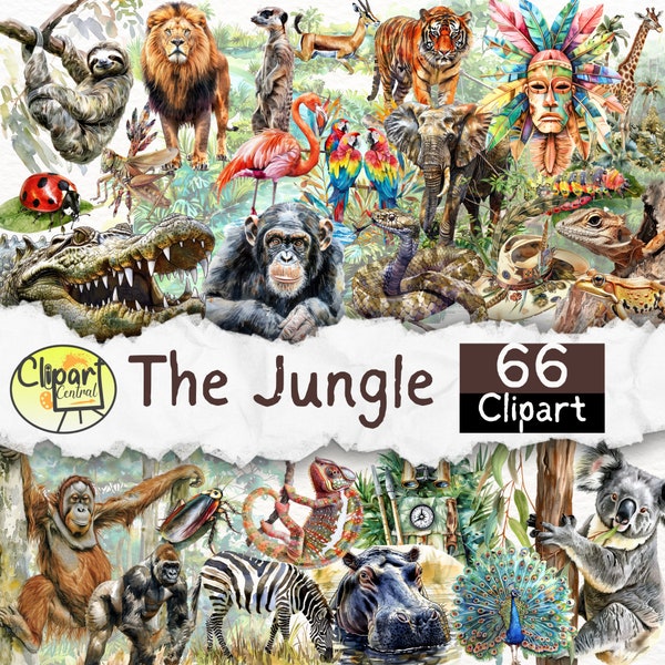 Jungle Watercolor Clipart Mega Bundle - Commercial License | Transparent Background PNG | Safari Animals, Tropical Insects, Tribal, Wildlife