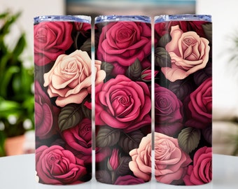 Roses Tumbler Wrap PNG, 20oz skinny, Digital Download