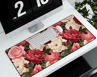 Cottagecore Desk Mat, Floral Nature Deskpad, Rose Desk Mat, Cute Gaming Deskpad