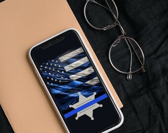 Thin Blue Line American Flag Phone Wallpaper, Police Sheriff Lockscreen
