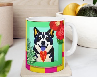 Dog tiki mug, Dog Mug, Dog Lover Gift, Hawaiian mug, Tiki Mug, Ceramic Mug 11oz