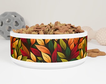 Fall Pet Bowl, Pet Bowl, Ceramic Pet Bowl, Fall Leaves