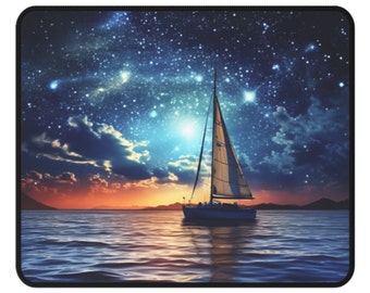 Mouse Pad, Non-Slip Mouse Pad, Milky Way, Sailboat on the Water, Night Sky, Space Mouse Pad, Ethereal Mouse Mat, Cosmos, Cosmic Mouse Pad