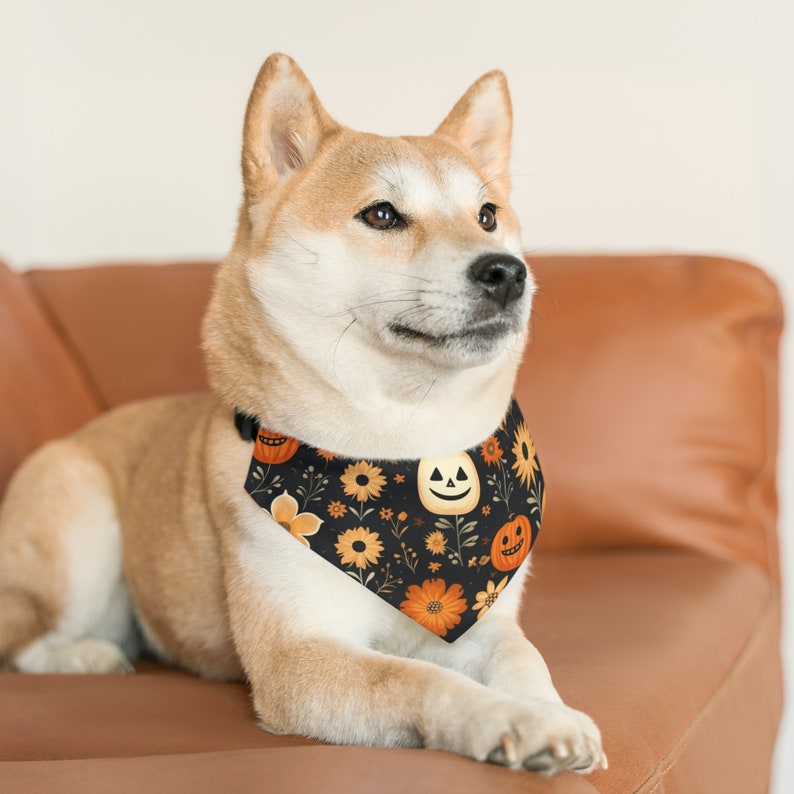 Halloween Dog Bandana, Fall Dog Bandana, Happy Pumpkins, Halloween Dog Outfit, Adjustable Pet Bandana Collar, Gift for Pets, Whimsigoth image 3