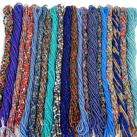 60 inch Blue Gold Waist Beads: Tie-On Belly Bead - African Jewelry