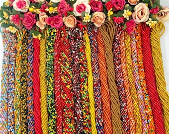 Contas coloridas de 60 polegadas para amarrar na cintura: fio de algodão vermelho, amarelo e laranja