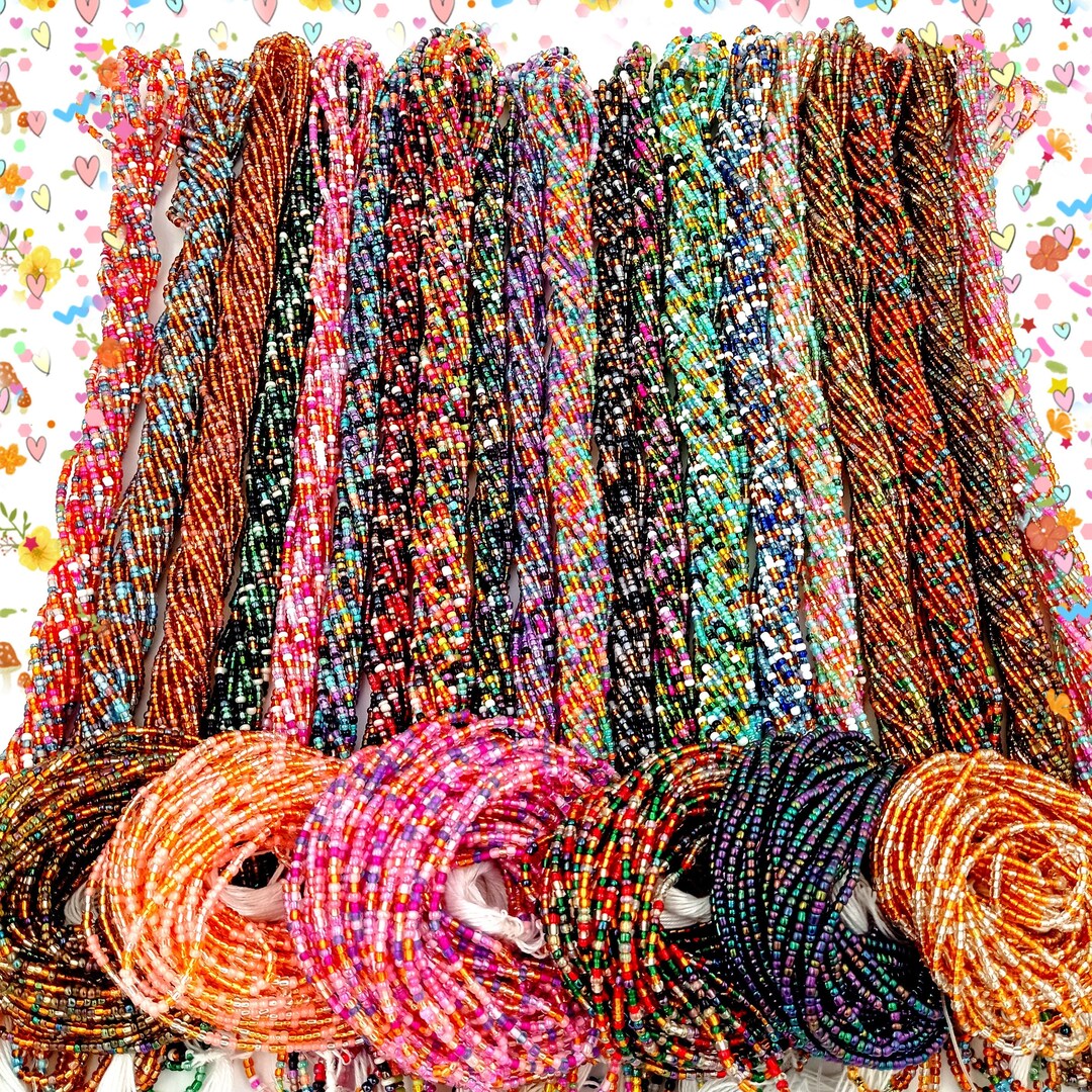MIXED COLOR GLASS Waist Beads ,thread Tie on Waist Beads,waist Beads