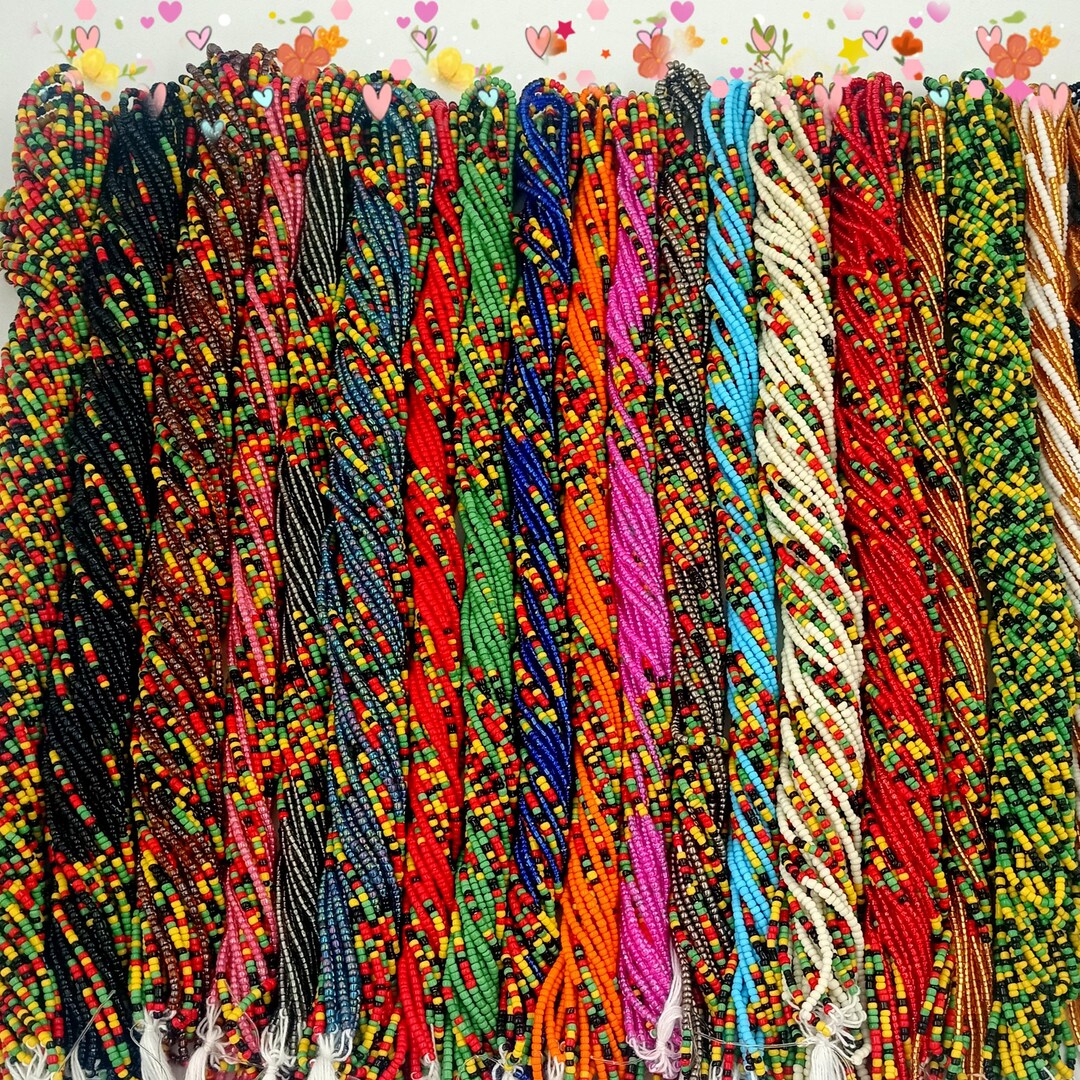 60 inch Traditional Tie On Waistbeads by 7 Strands Waistbeads Accomplished Waist Beads - 60 Inch Strand - Pink, Black, and  main image 2