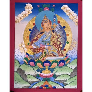Guru rinpoche thangka painting. fine quality guru padmasambhava thangka painting. the tantric buddhist master. tibetan thangka.