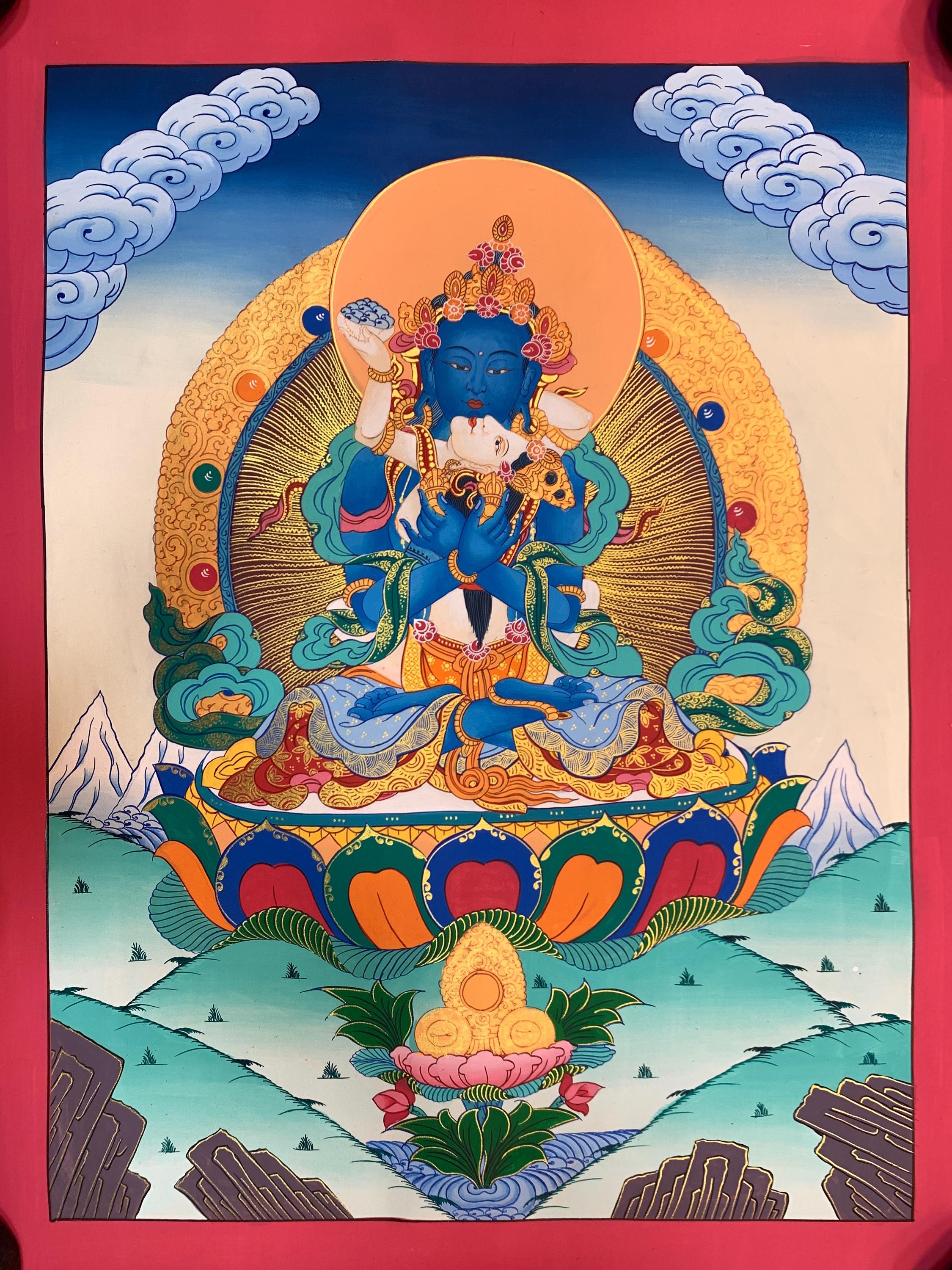 Buddha Vajradhara Yabyum Thangka. Colorful Dorje Chang Thangka