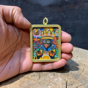 Fine quality Drashi lhamo mini thangka pendnat. chachi lamu. protector of Drashi gon. Wealth deity of tibet. lucky charm.