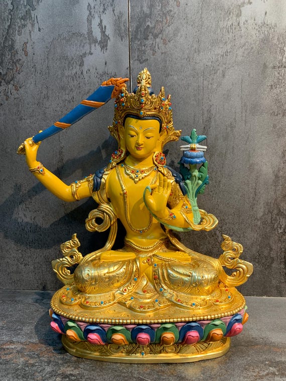 Handcrafted Copper Manjushri Statue – Gold Plated Jampelyang - Etsy
