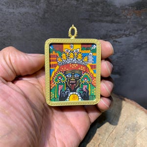 Fine quality Drashi Lhamo thangka pendant. wealth deity of Tibet. luck charm. for good luck. for prosperity. protection amulet.